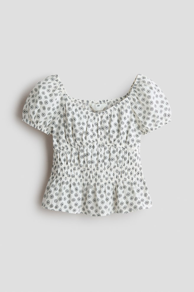 Crinkled Cotton Top - White/patterned/White - 1