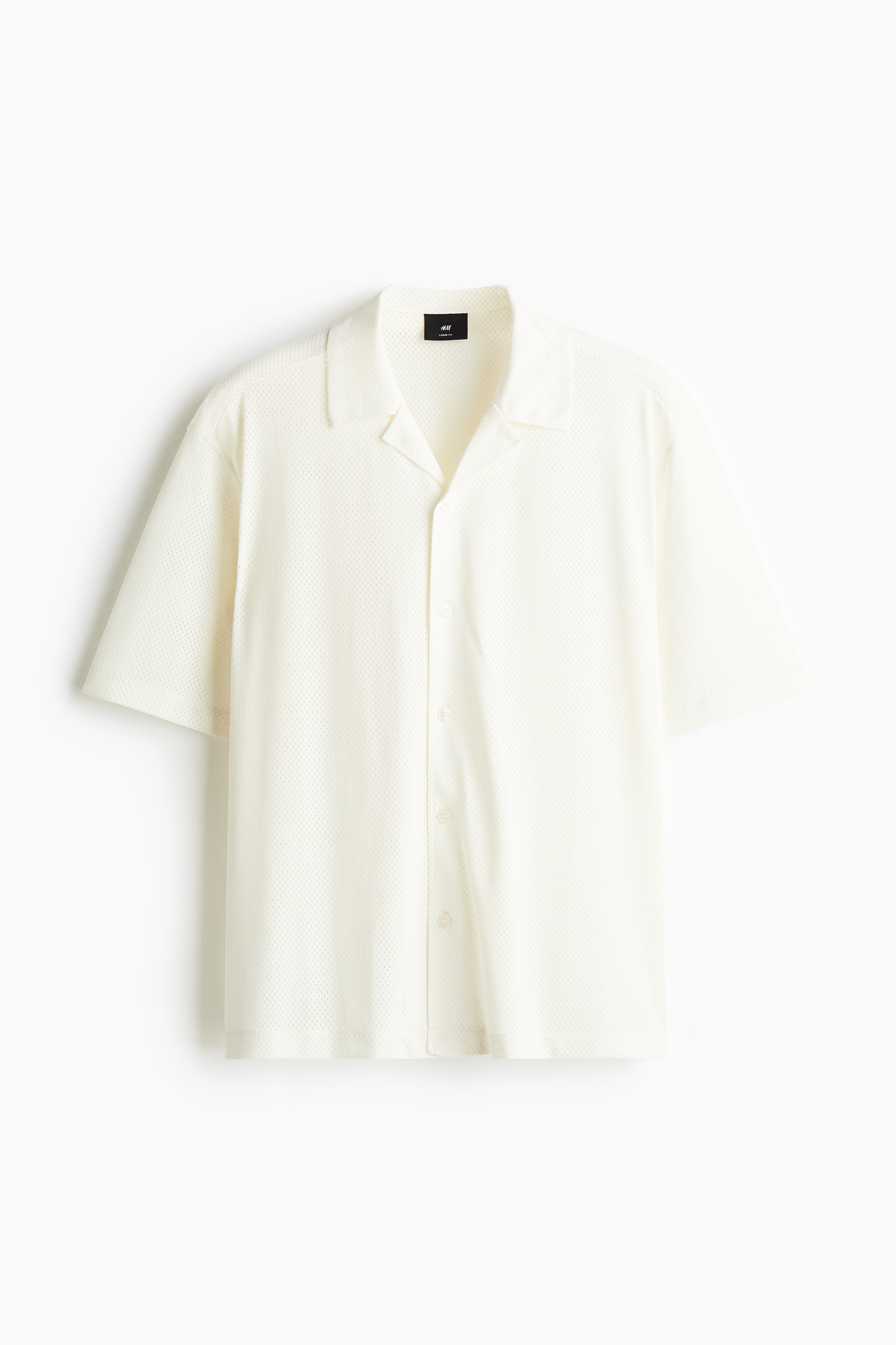 Chemise Loose Fit en mesh avec col cubain - Crème/Noir