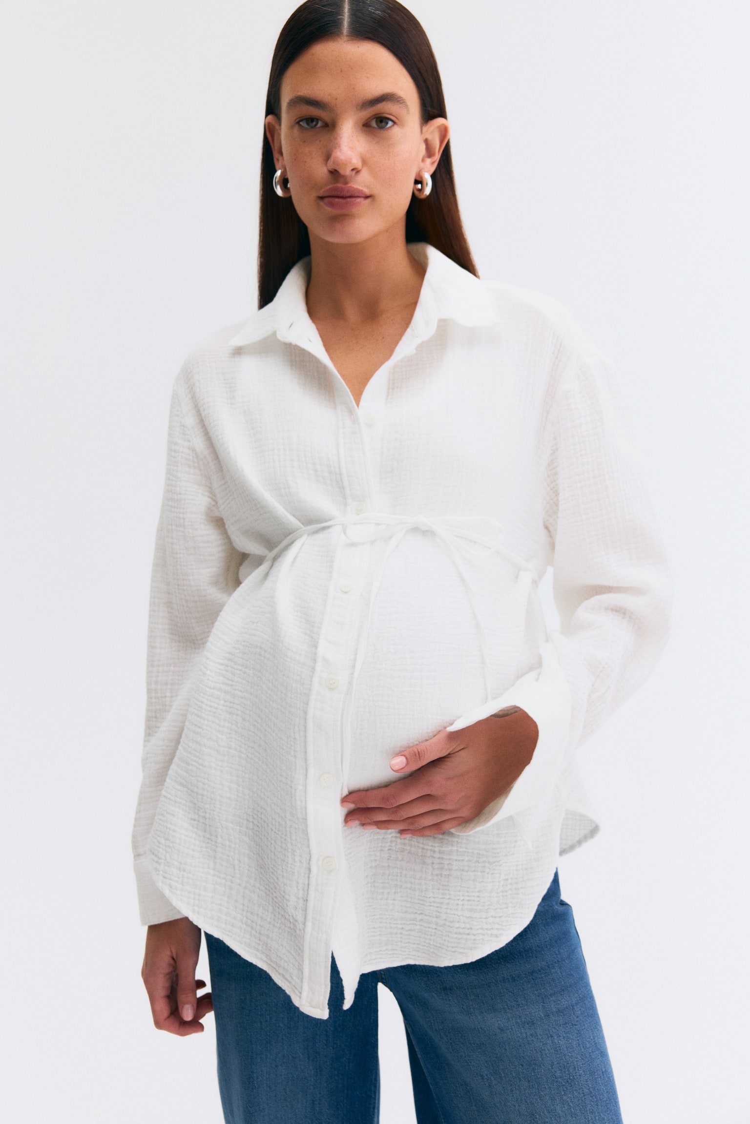 MAMA Before & After Muslin shirt - White/Dark khaki green/Beige/Striped - 1