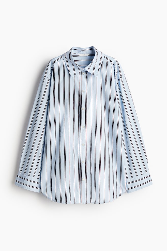 Loose-fit cotton shirt - Light blue/Striped - 1