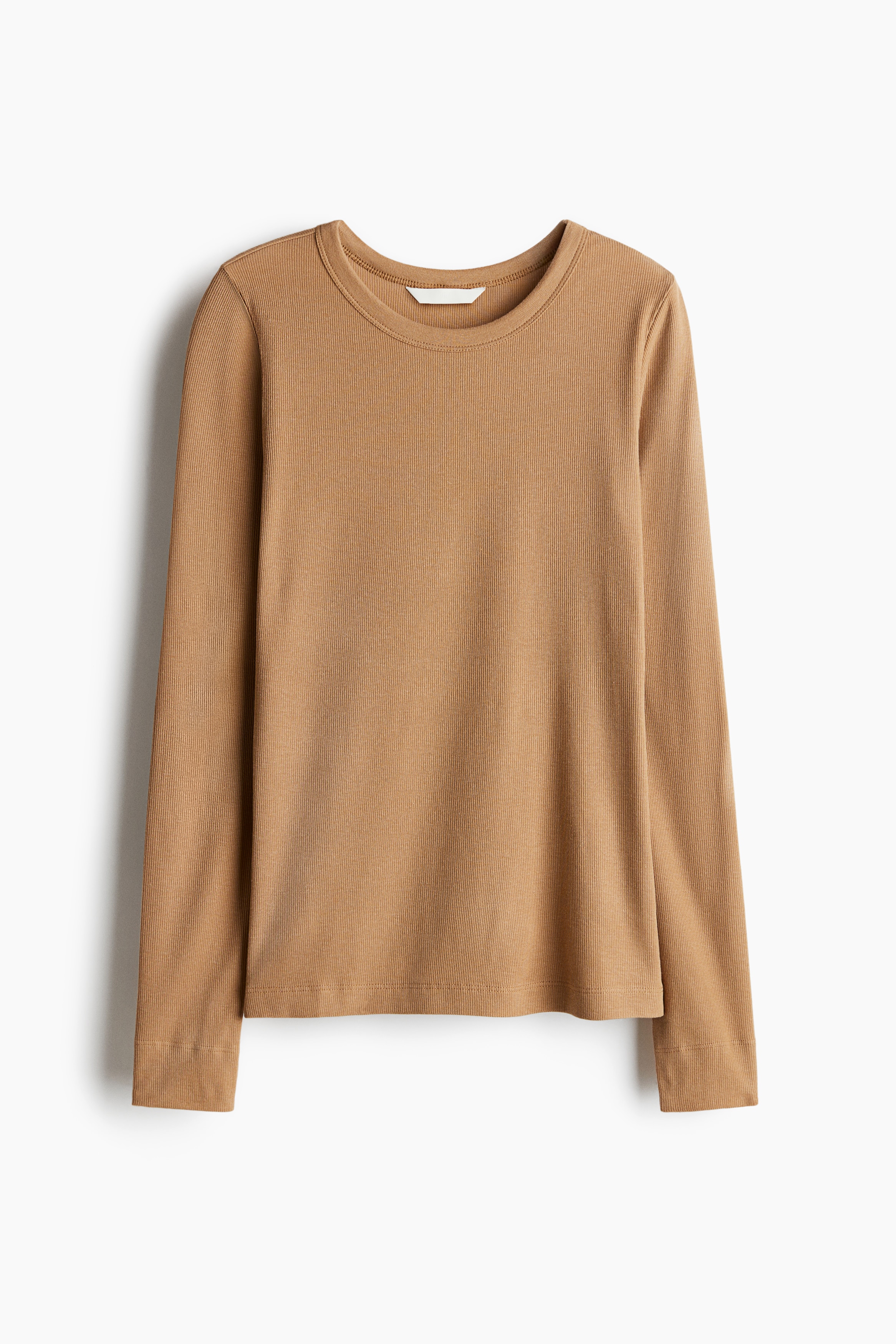 Mame Crew Neck Ribbed Jersey Top ベージュ Ribbed jersey t-shirt - Beige