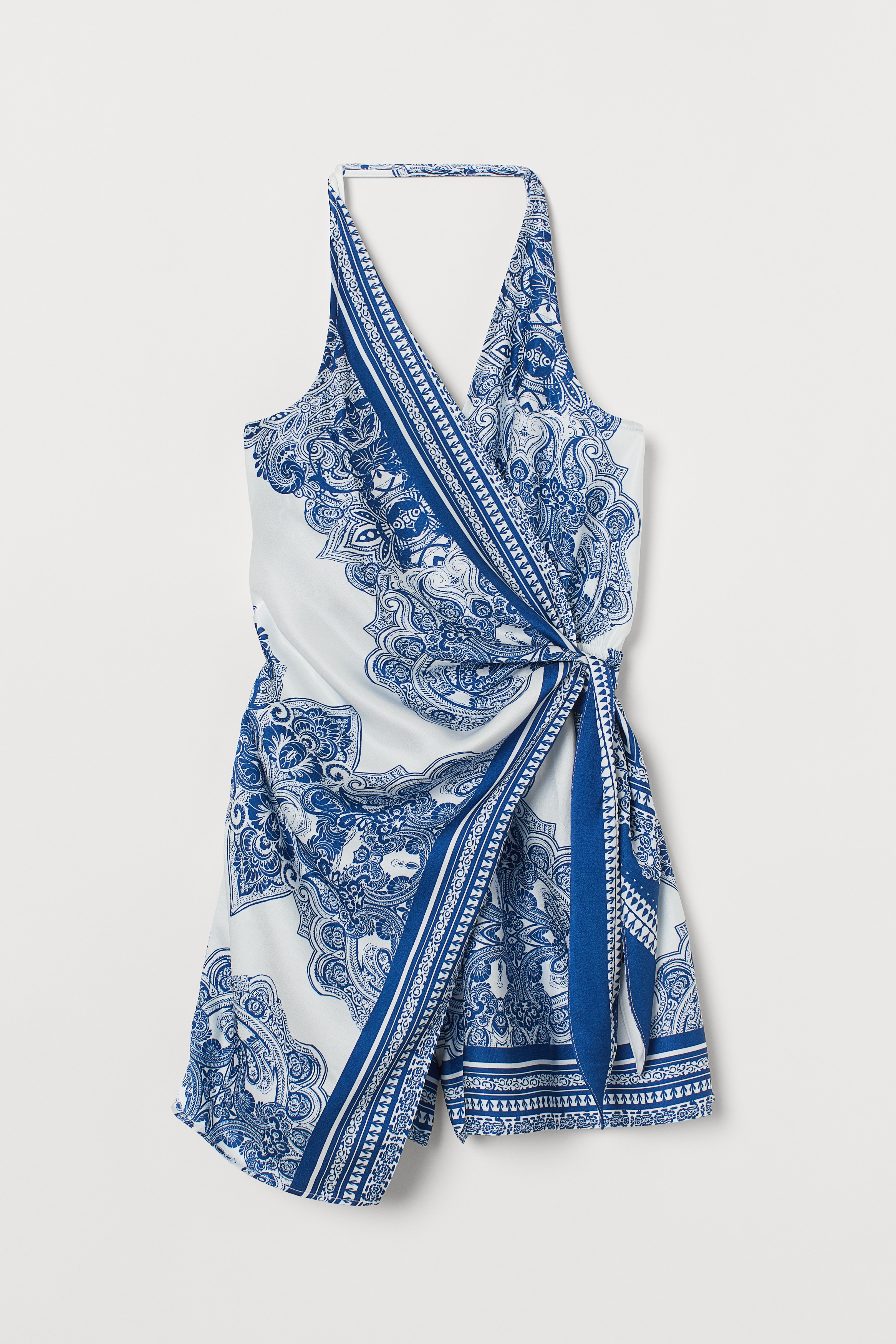 Ladies - Blue/Paisley-patterned Satin playsuit - Size: 6  - H&M