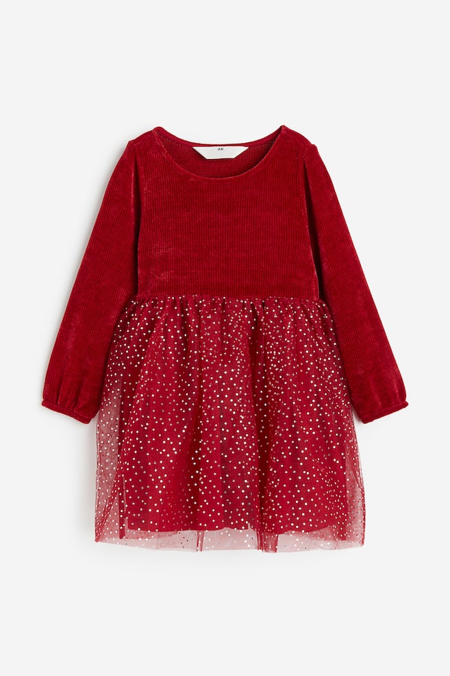 Tulle-skirt dress - Red/Glittery/Light pink/Black/Silver-coloured - 1