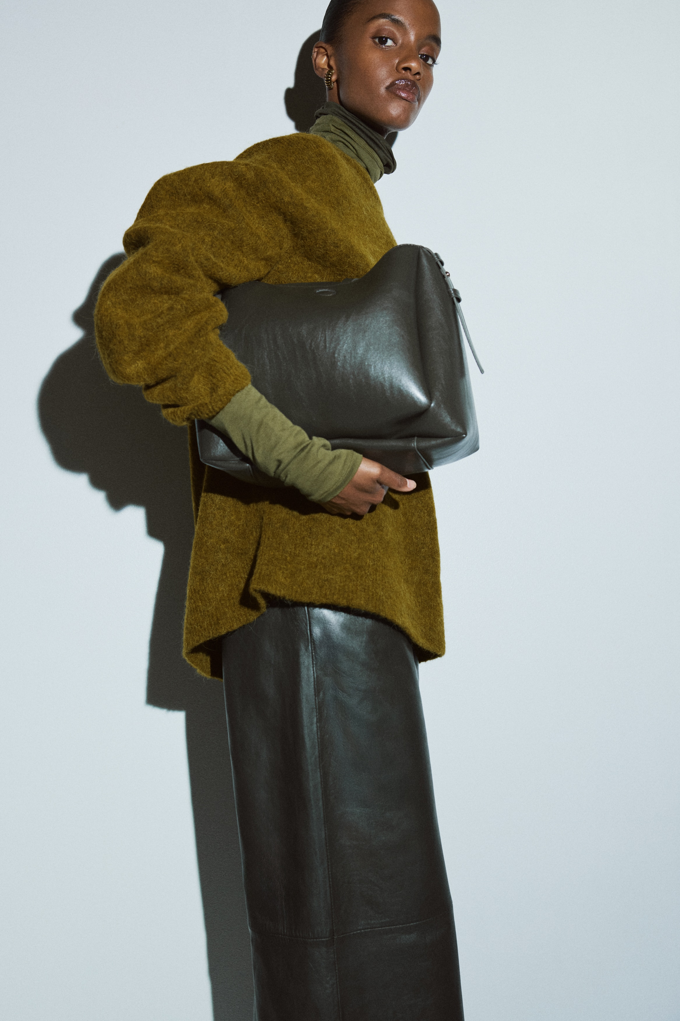 Pullover oversize in misto alpaca - Verde oliva/Beige chiaro/Marrone/Viola prugna scuro