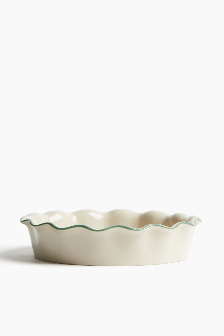 Plat de cuisson rond en grès cérame - Beige clair/vert - Home All | H&M FR