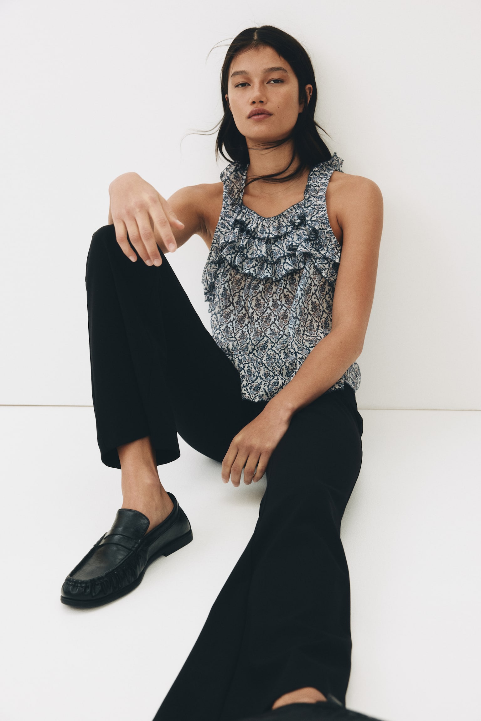 Flared tailored trousers - Black/Burgundy - 4