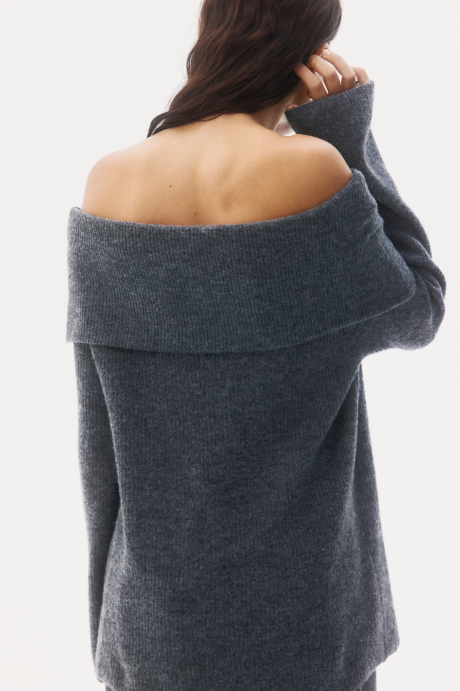 Rib-knit off-the-shoulder jumper - Dark grey marl/Black/Striped/Cream - 3