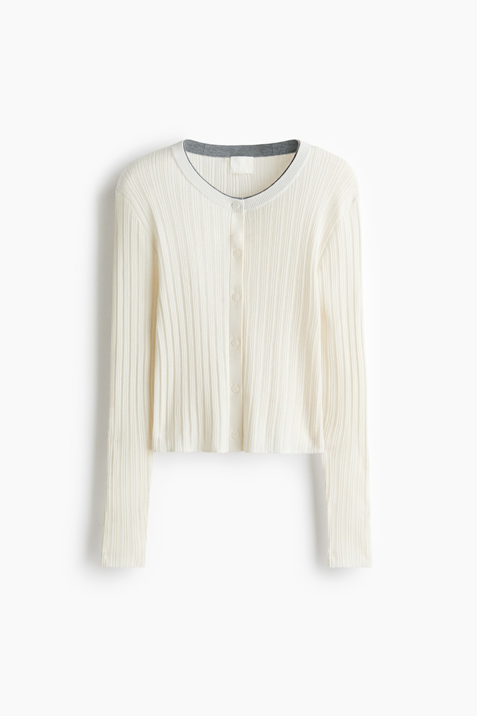 Rib-Knit Cardigan - White/Gray/Dusty blue