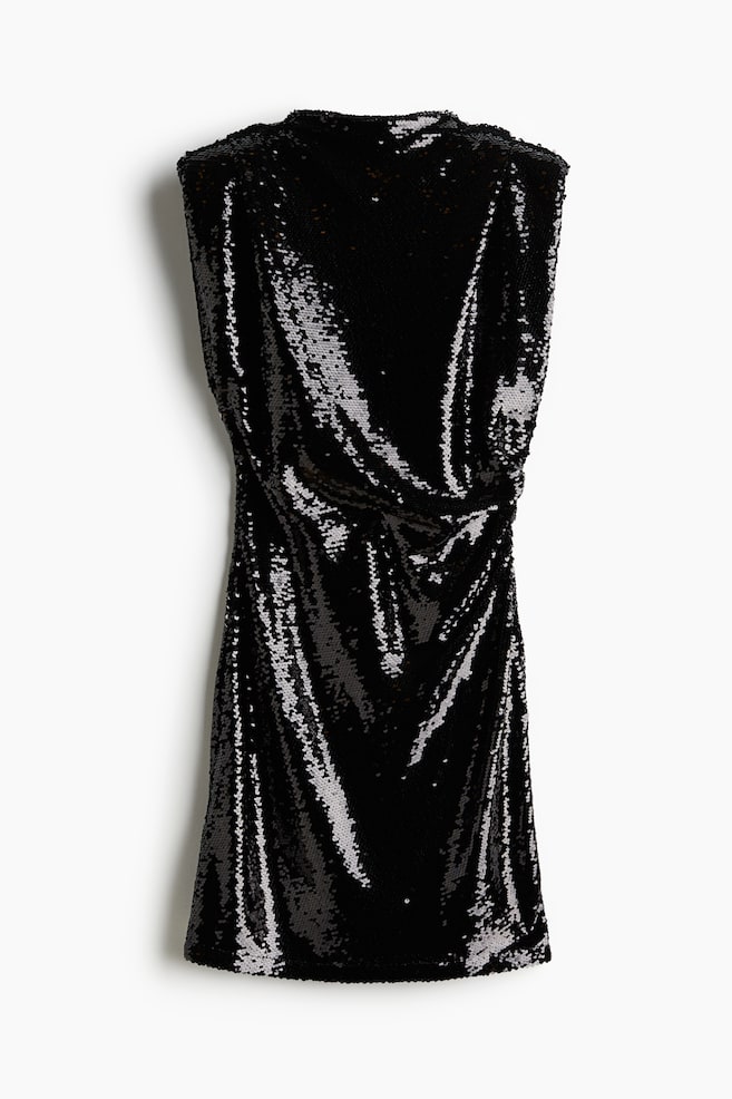 Vestido de lentejuelas con hombreras - Negro - 1