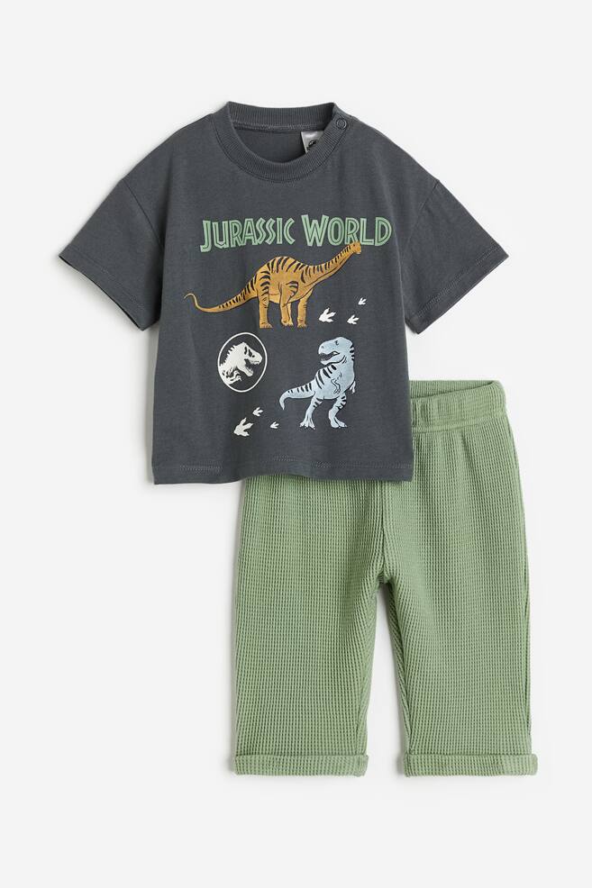 2-piece cotton jersey set - Khaki green/Jurassic World