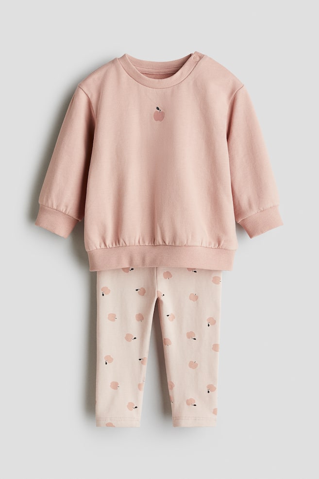 2-piece Sweatshirt and Leggings Set - Dusty pink/apples/Light purple/hearts/Light pink/cherries/Light beige/bears/Light blue/hearts/Navy blue/striped/Beige/floral/White/hearts/Light beige/bear - 1