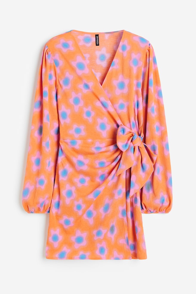 Vestido cruzado con mangas globo - Naranja/Floral/Azul - 1