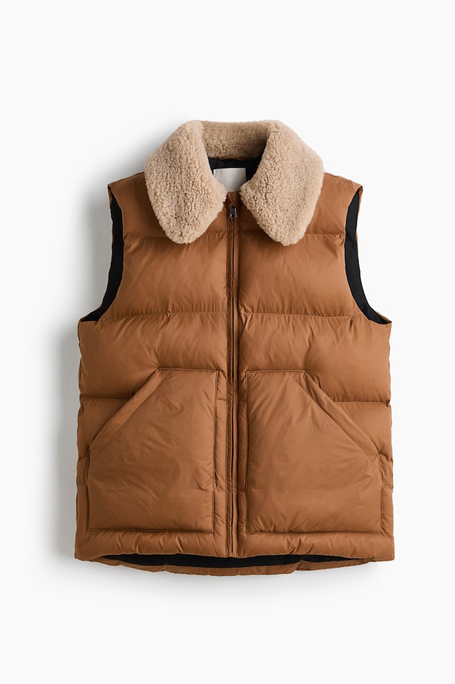 Pufferweste mit Teddyfleece-Kragen - Braun - 1