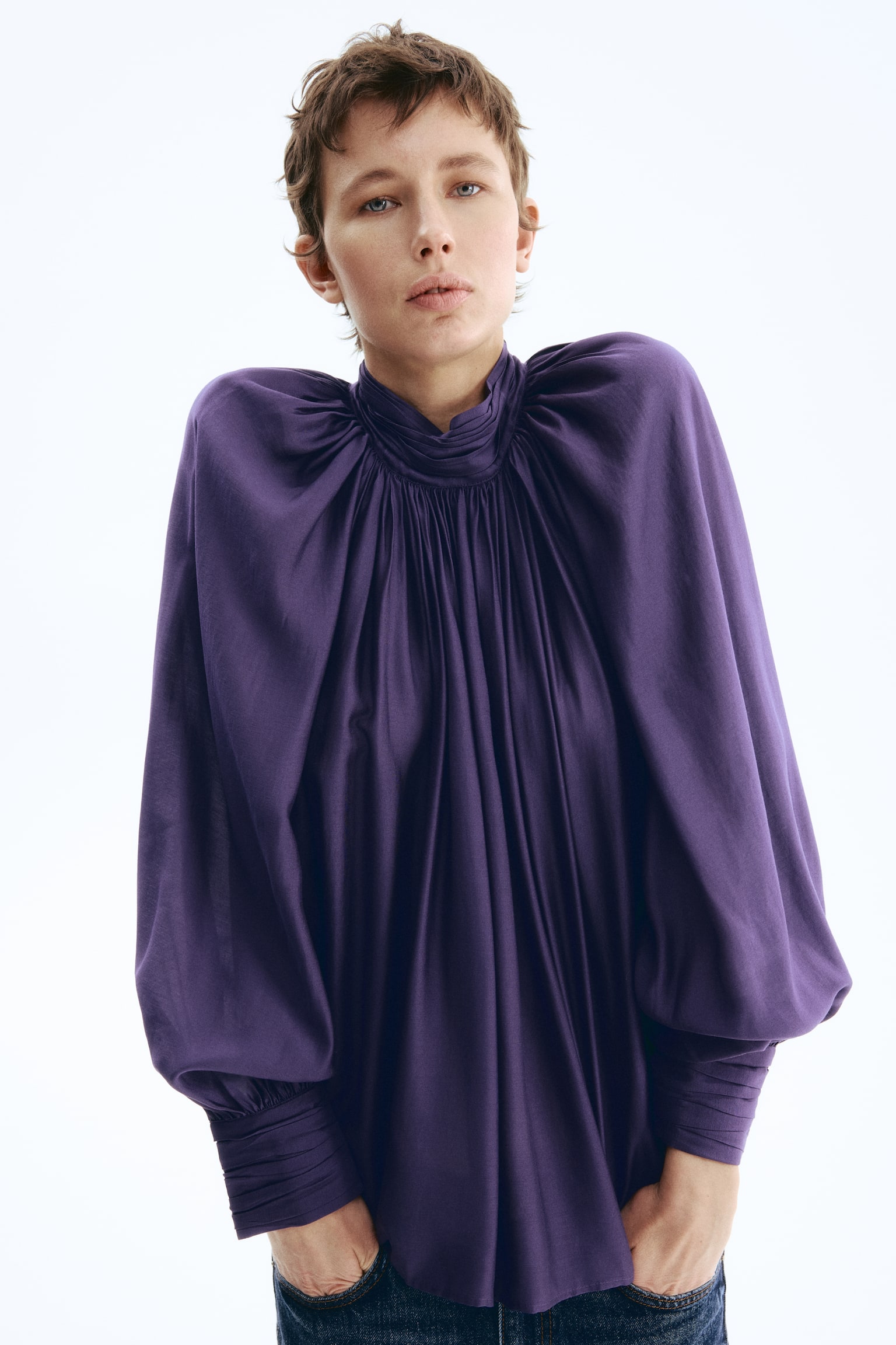 Blouse à effet drapé - Violet foncé - 7