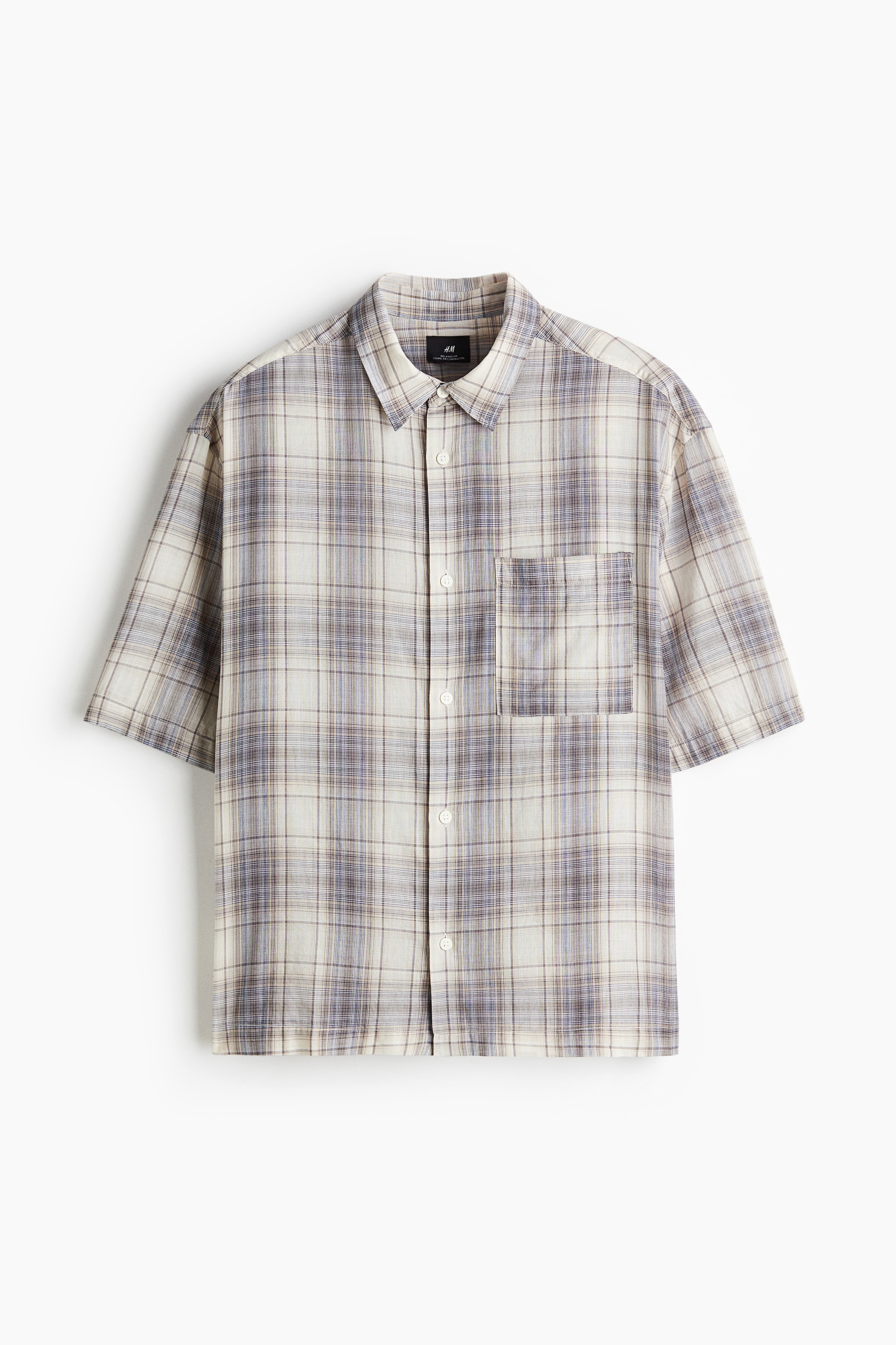 Relaxed Fit Short Sleeve Shirt - Beige/Check/Brown/Check/Beige/Brown check