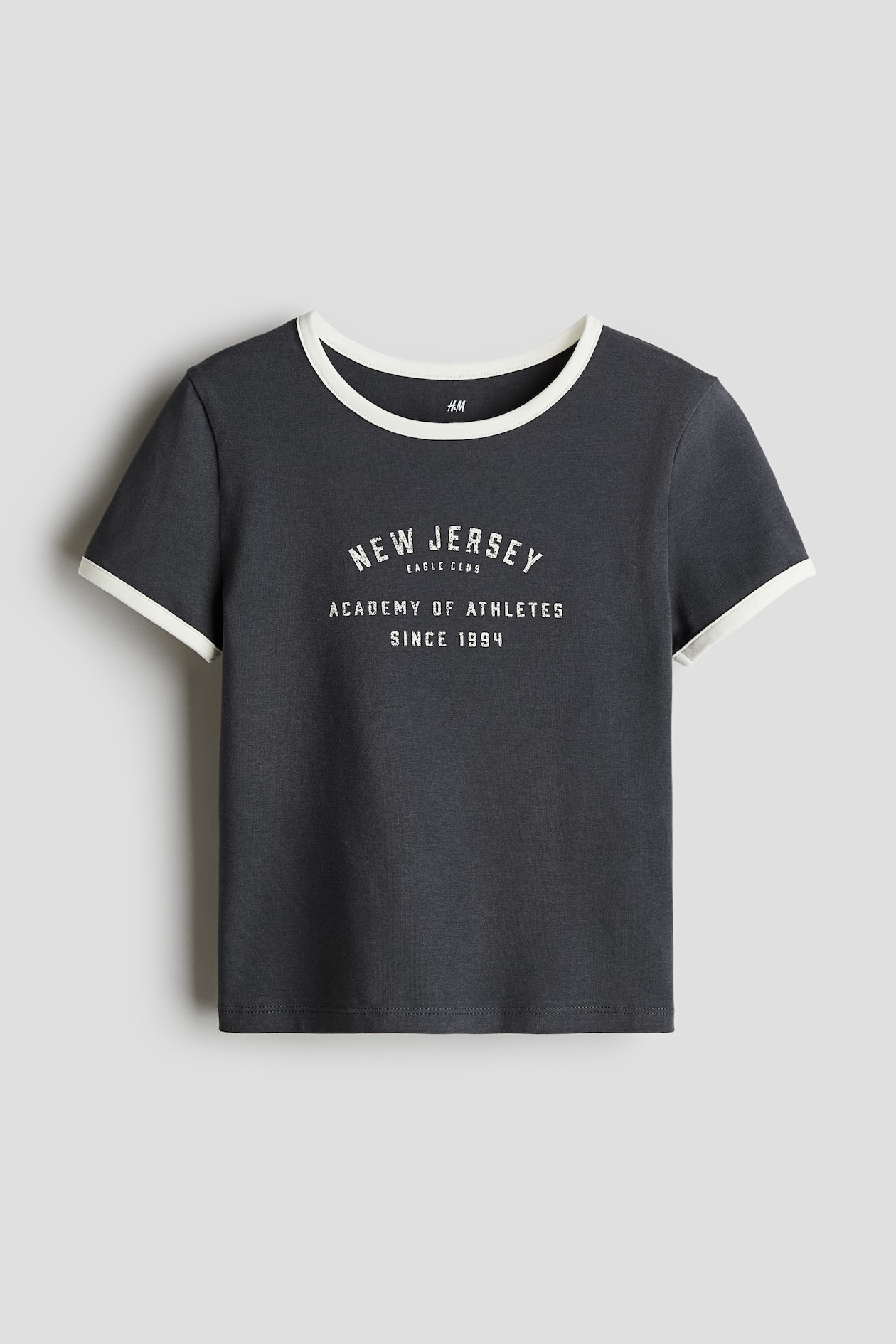 Baumwollshirt mit Print - Rundausschnitt - Kurzarm - Dunkelgrau  