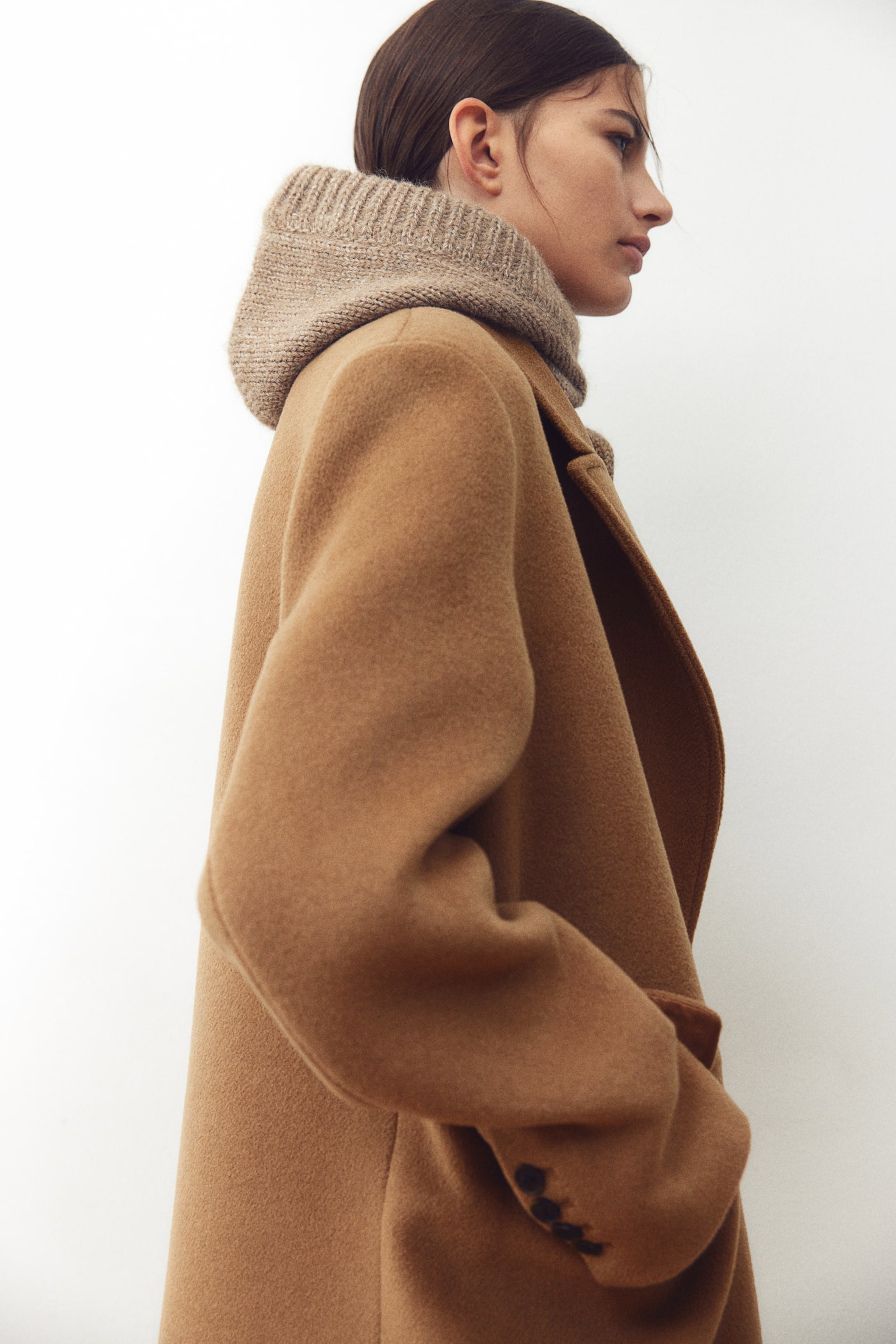 Long wool-blend coat - Dark beige/Black/Dark grey - 5