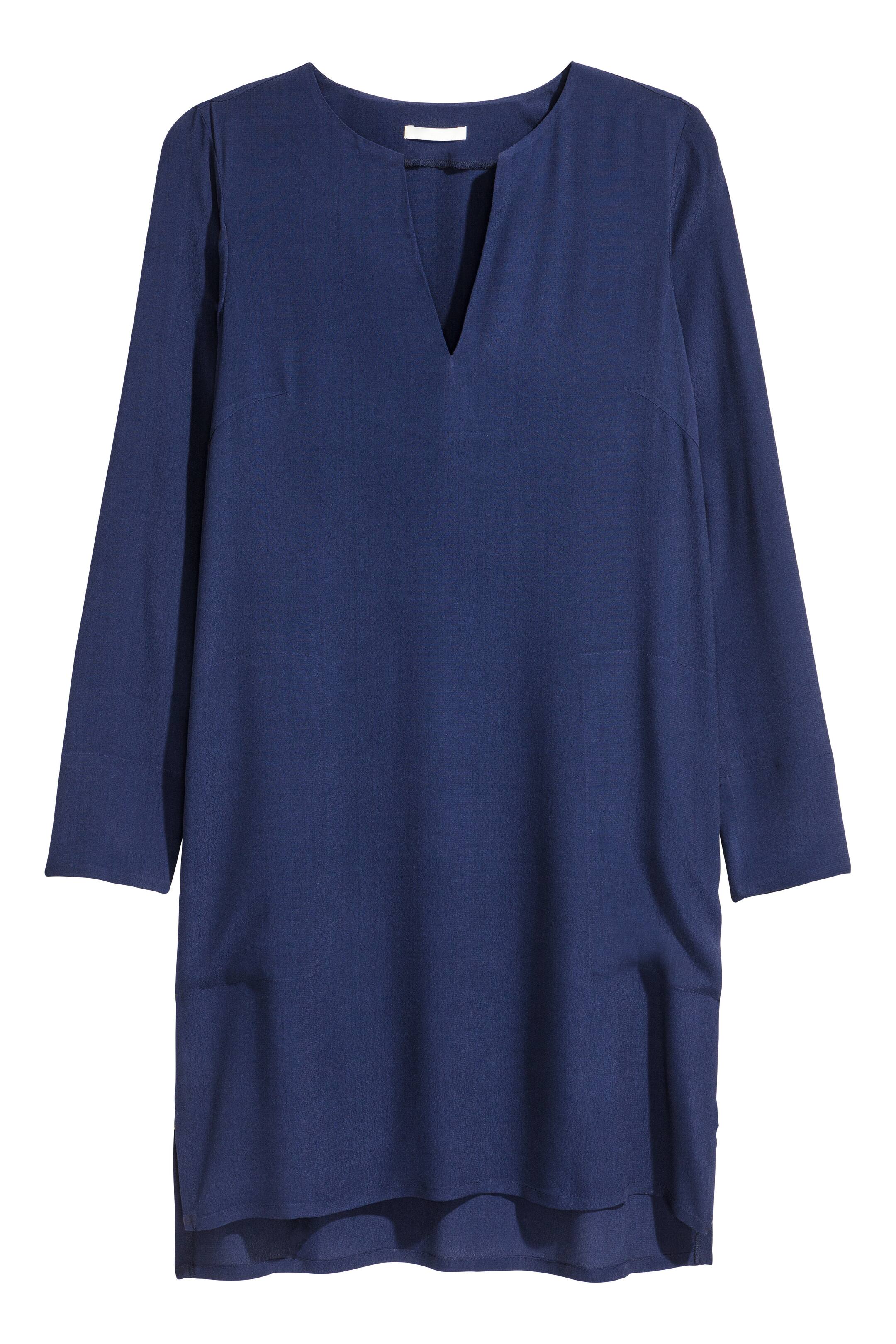 View larger image: Crêpe dress - Dark blue - Ladies | H&M GB 1