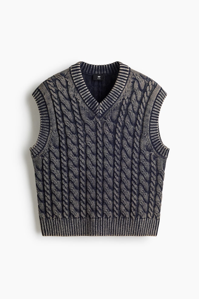 Relaxed-Fit Cotton Sweater Vest - Navy blue/Light dusty blue/Cream - 1