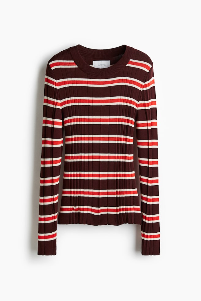 Geripptes Shirt - Weinrot/Gestreift - 1