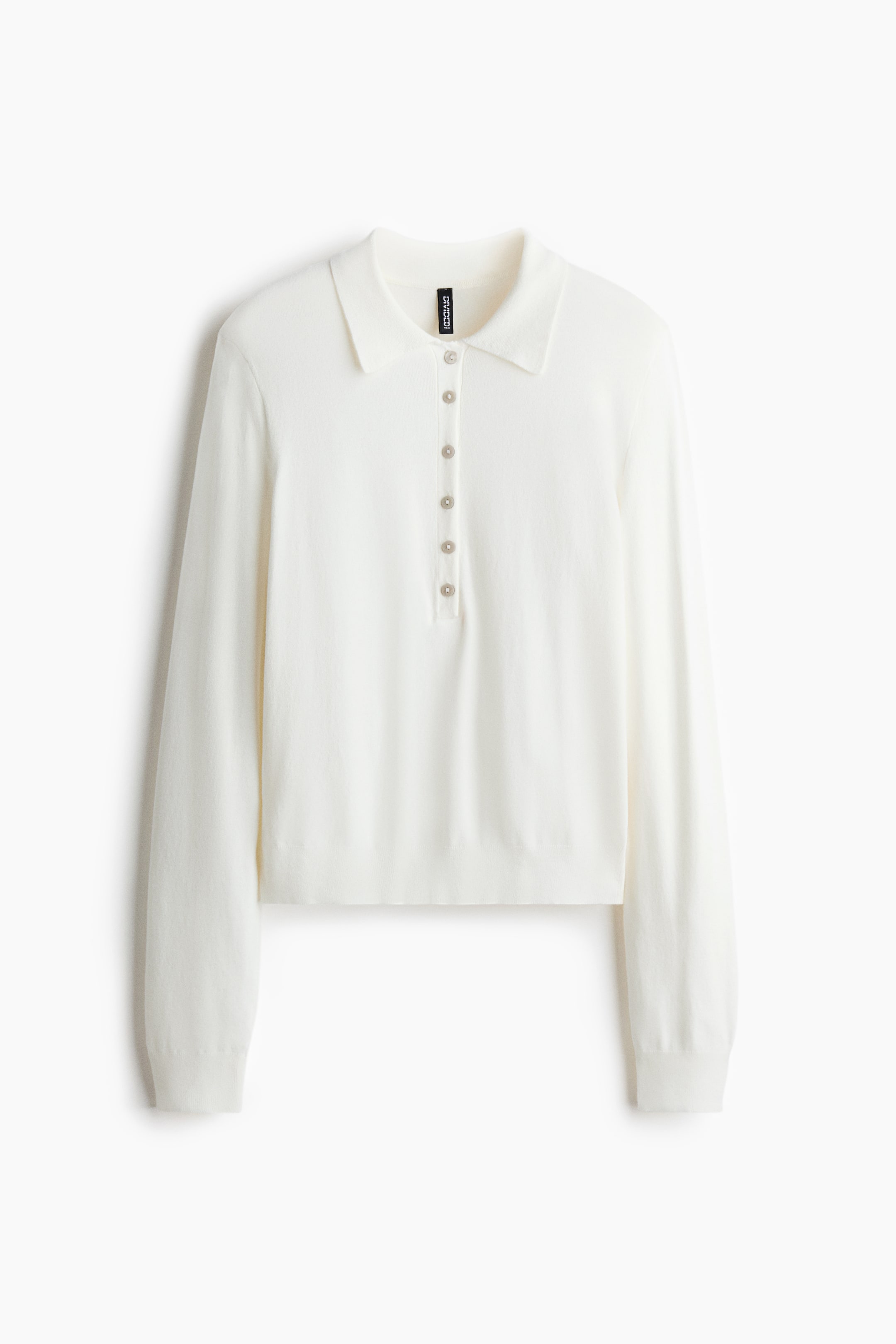 View larger image: Long-Sleeved Polo Shirt - White - Ladies | H&M US 5