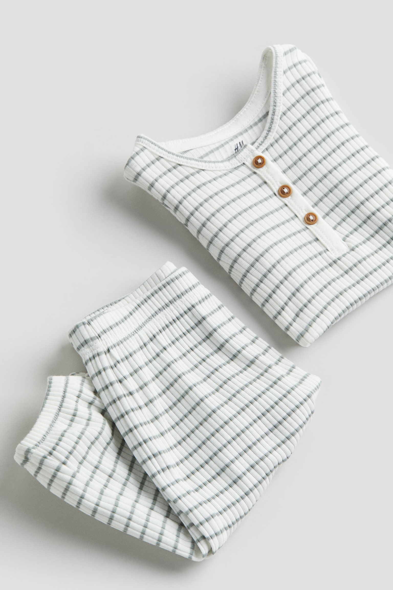 2-piece cotton jersey set - White/Green-striped - 3