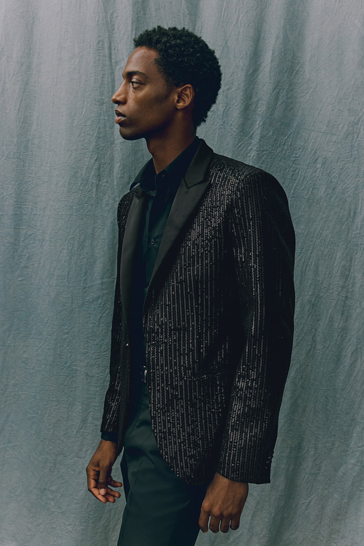 Paillettes Giacca Uomo Blu Notte Giacca In Paillettes Oro Per Uomo