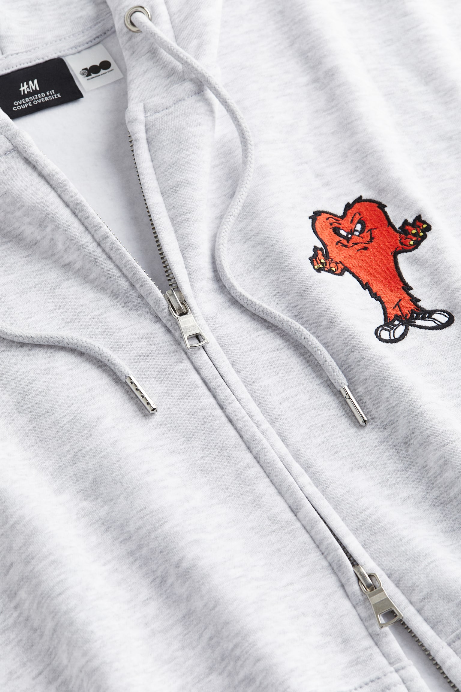 Oversized Fit Zip Up Hoodie - Light grey marle/Looney Tunes - 2