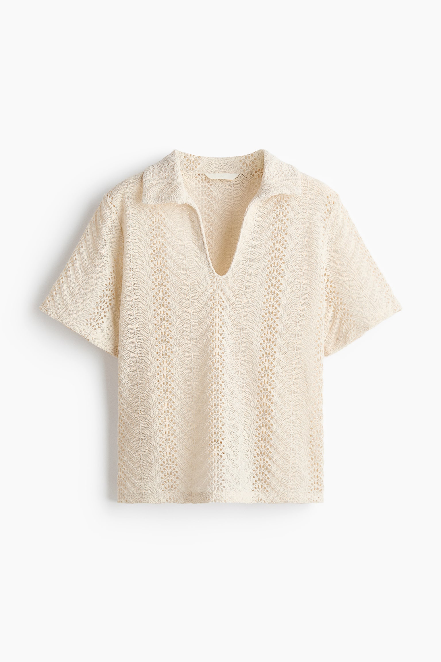 Poloshirt med hæklet look - Lys beige/Mørkebrun/Mørkebrun/Stribet - 1