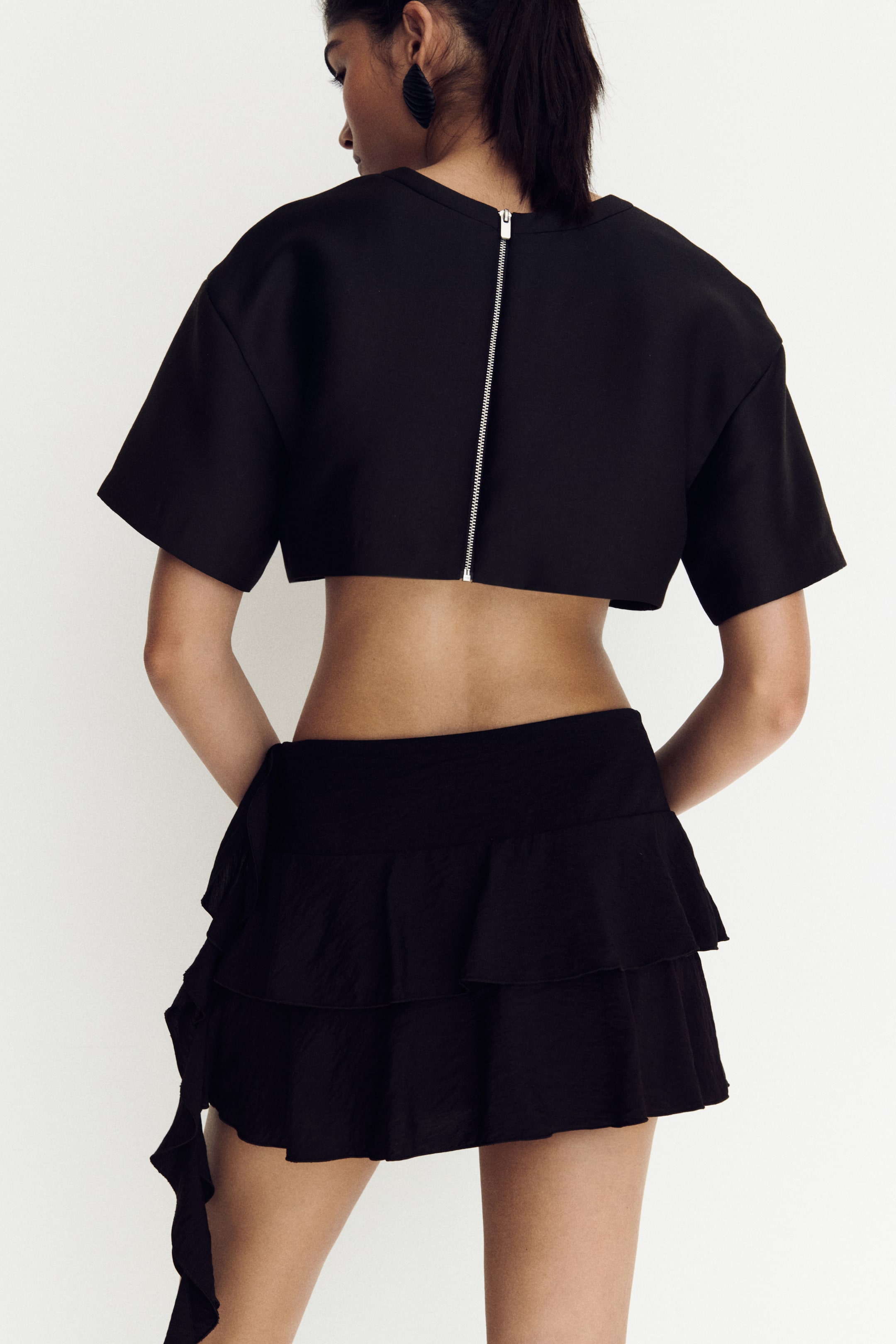 Tiered Draped-Panel Skirt