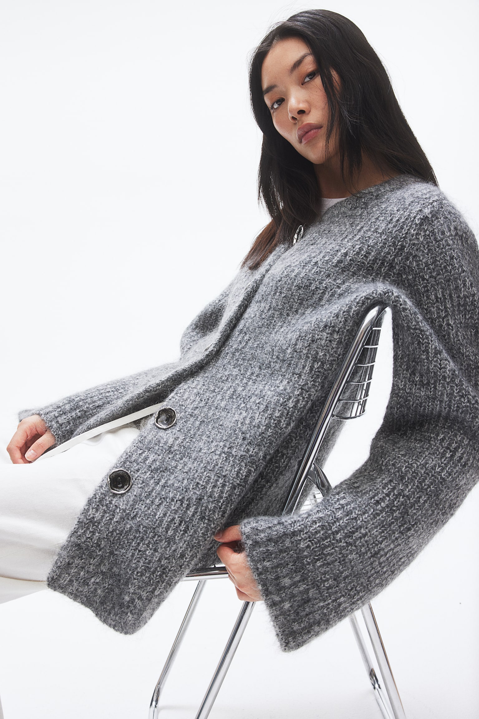 Mohair-blend cardigan - Grey marl - 5