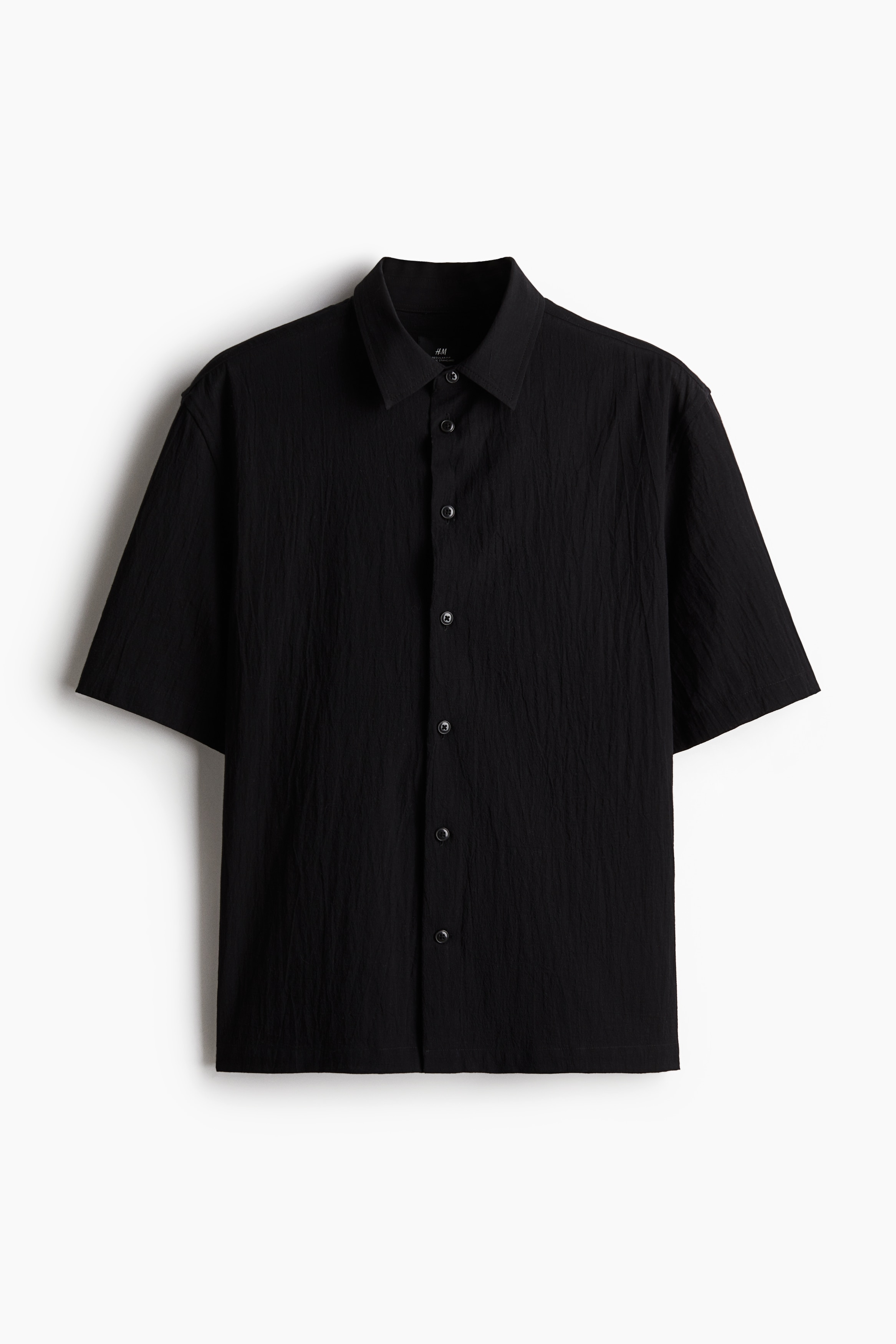 Regular-Fit Crinkled Short-Sleeved Shirt - Black - Men | H&M US