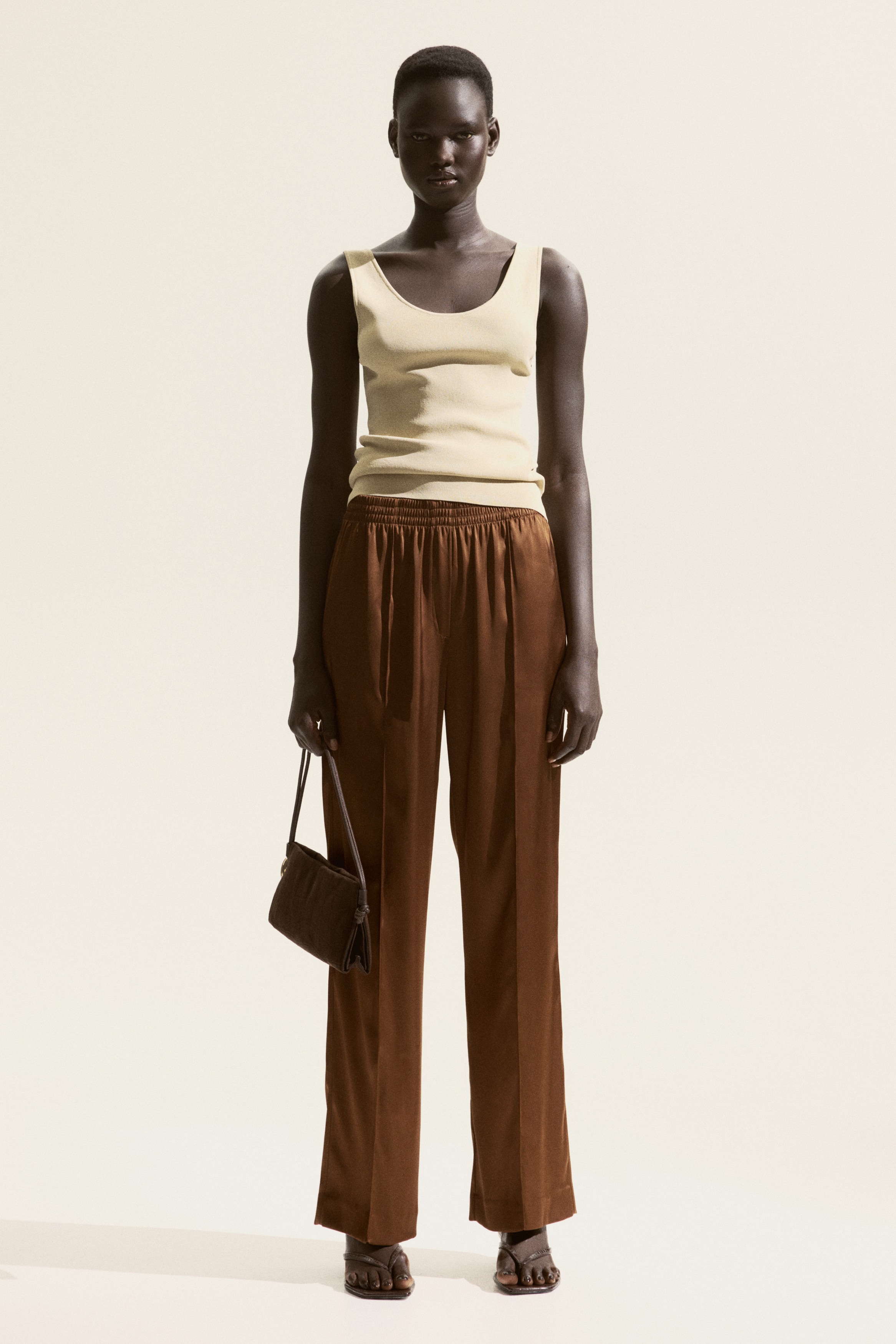 Women's Dark brown Wide Crease-Detail Pants | H&M US