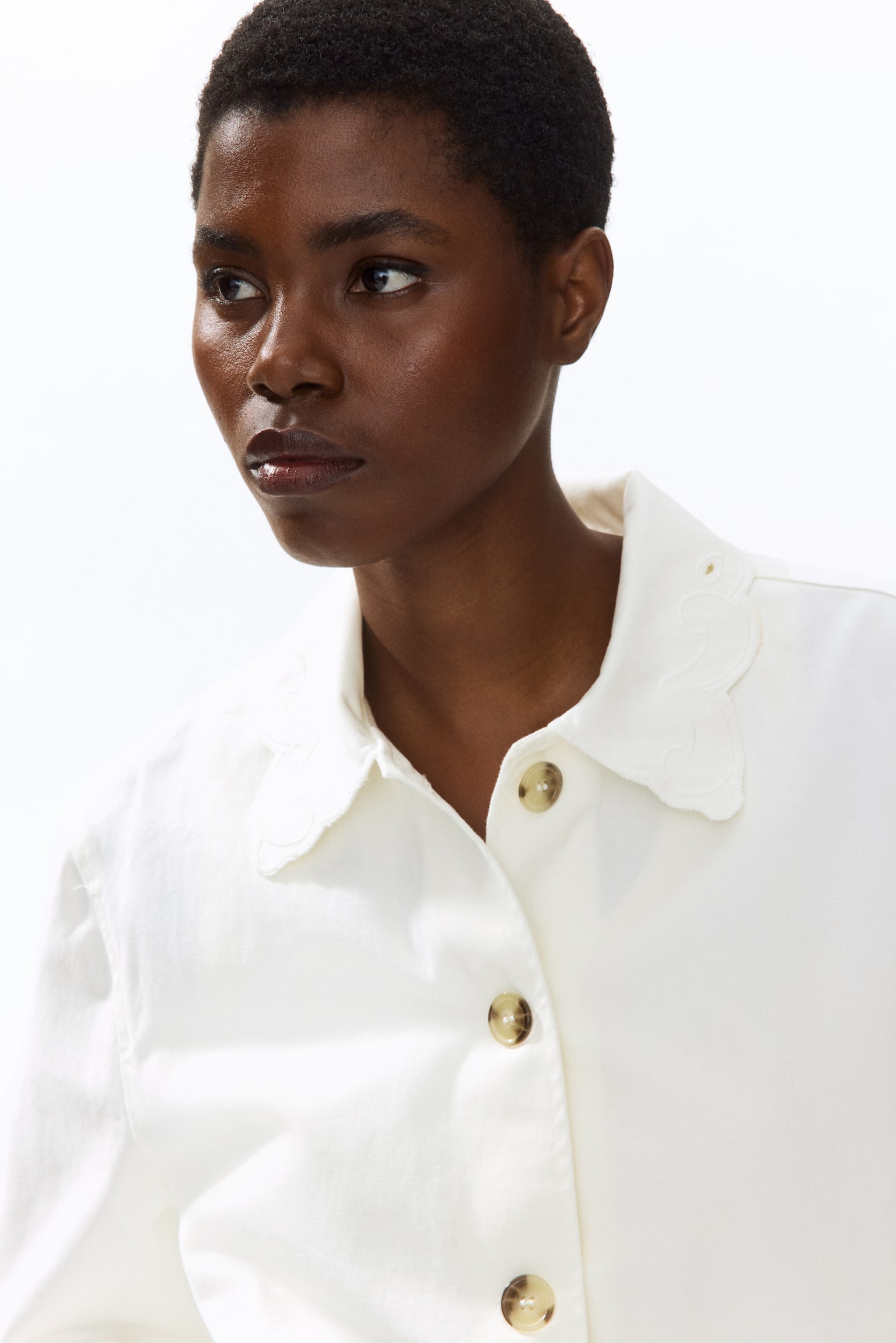 Женская куртка H&M Twill with Eyelet Embroidery, цвет: Кремовый — фото 3