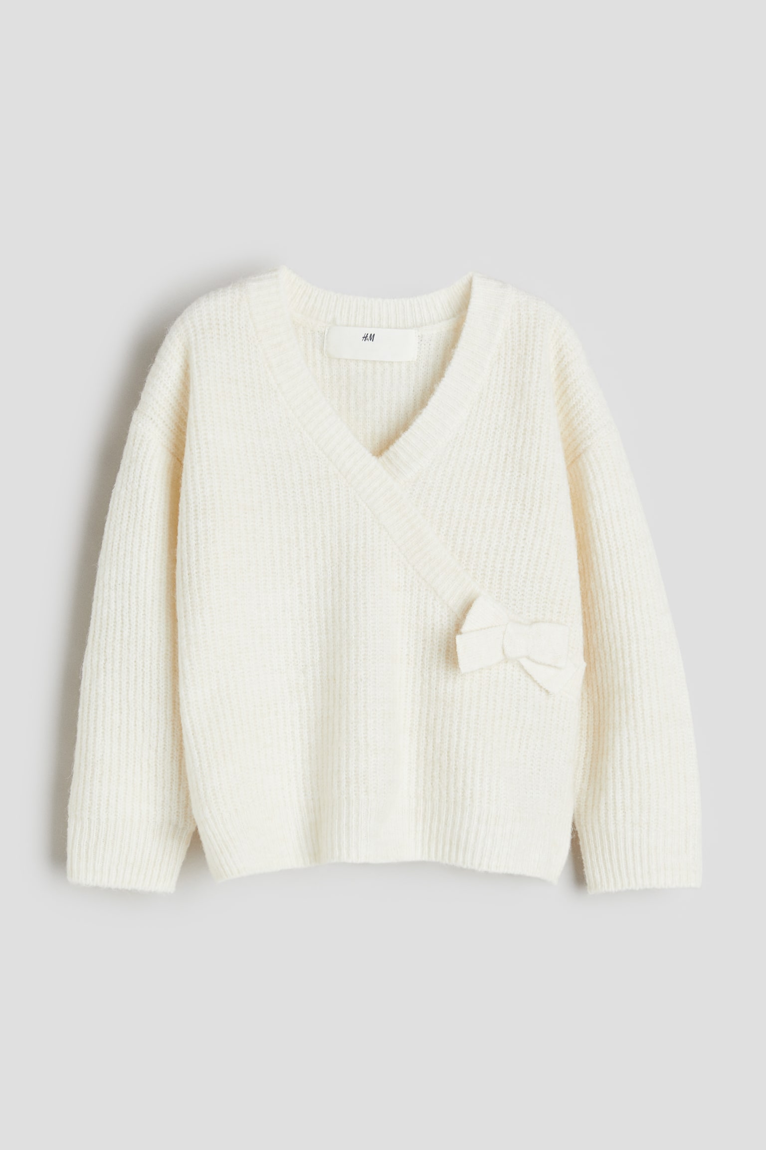 Wrap Front Sweater - White/Light grey marle - 1