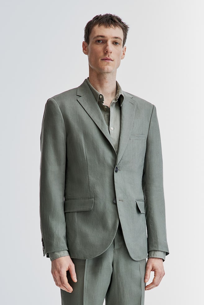 Slim Fit Linen Jacket - Green/Light beige/Dark beige/Dark blue/Light gray/Sky blue - 1