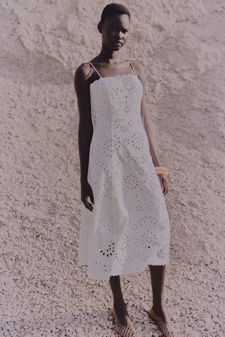 Tie-strap broderie anglaise dress - White - Ladies | H&M GB