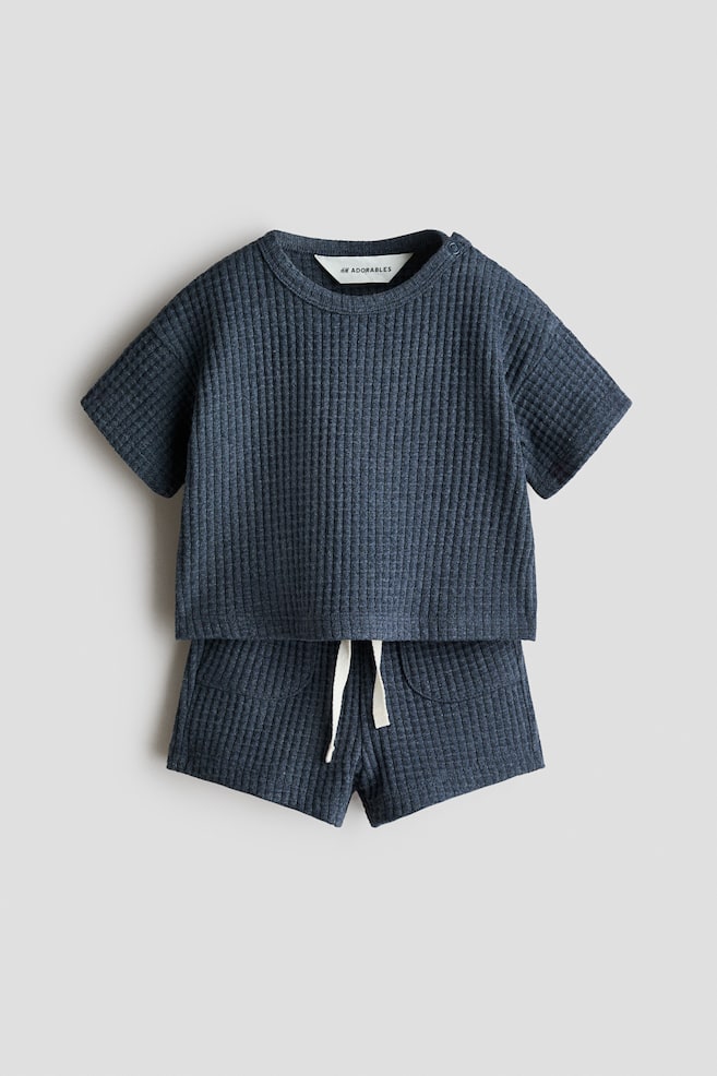 Ensemble 2 pièces en coton gaufré - Bleu marine/Marron/Bleu clair/Vert clair/Beige clair - 1