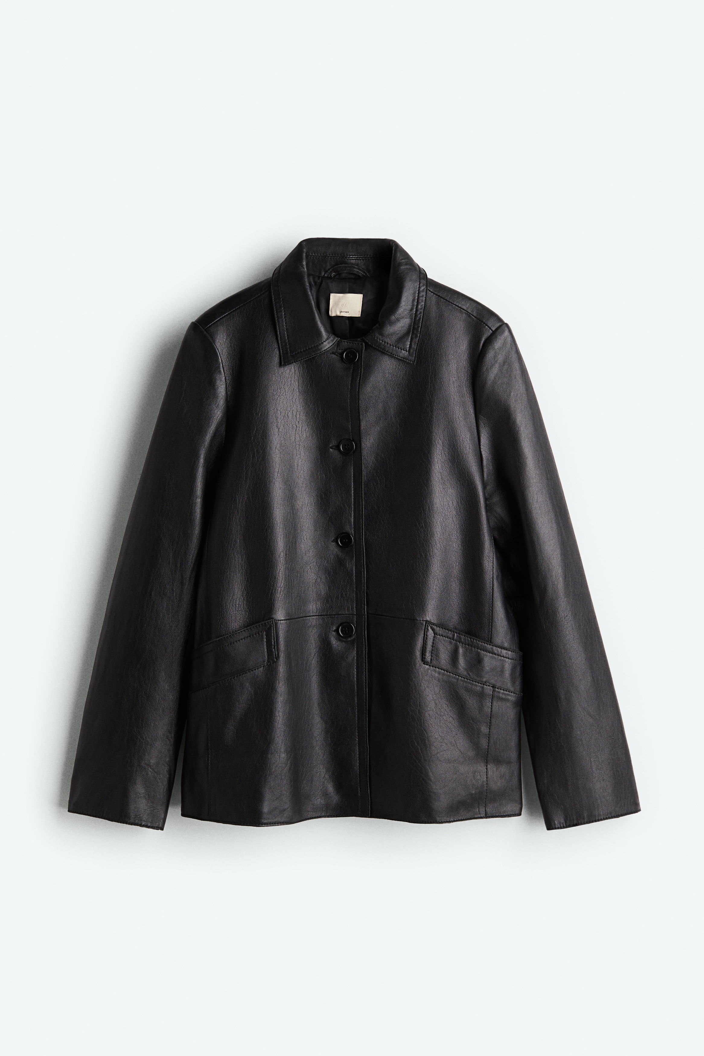 Collared Leather Jacket - Black
