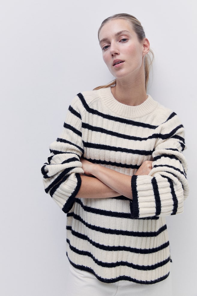 MAMA Rib-knit jumper - Cream/Black striped - 3