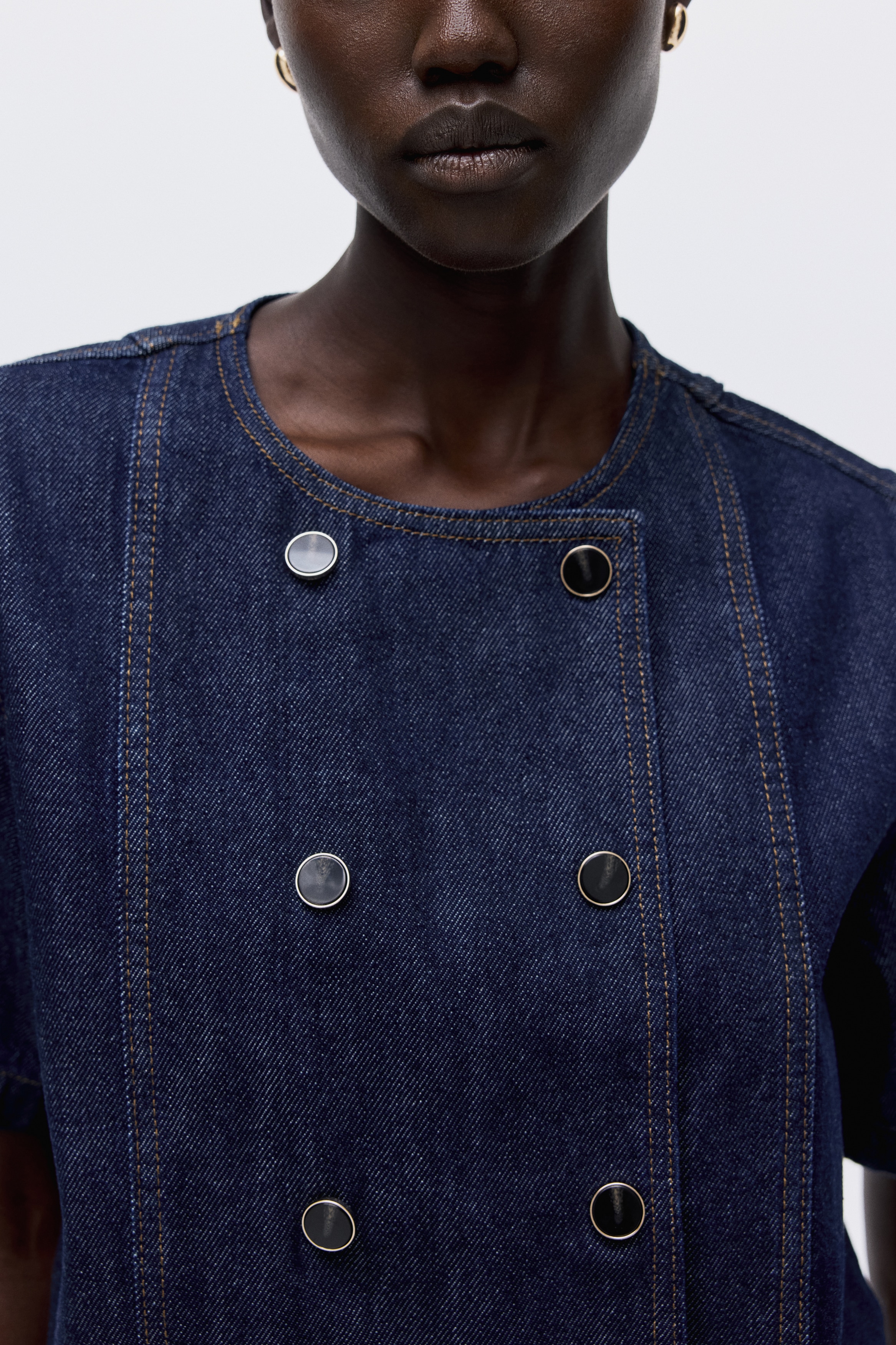 Double-breasted denim shirt
