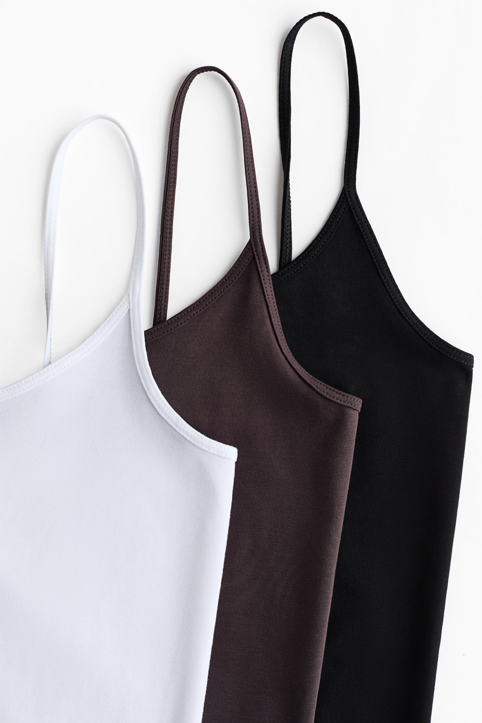 3-pack cotton strappy tops - White/Dark brown/Black - 2