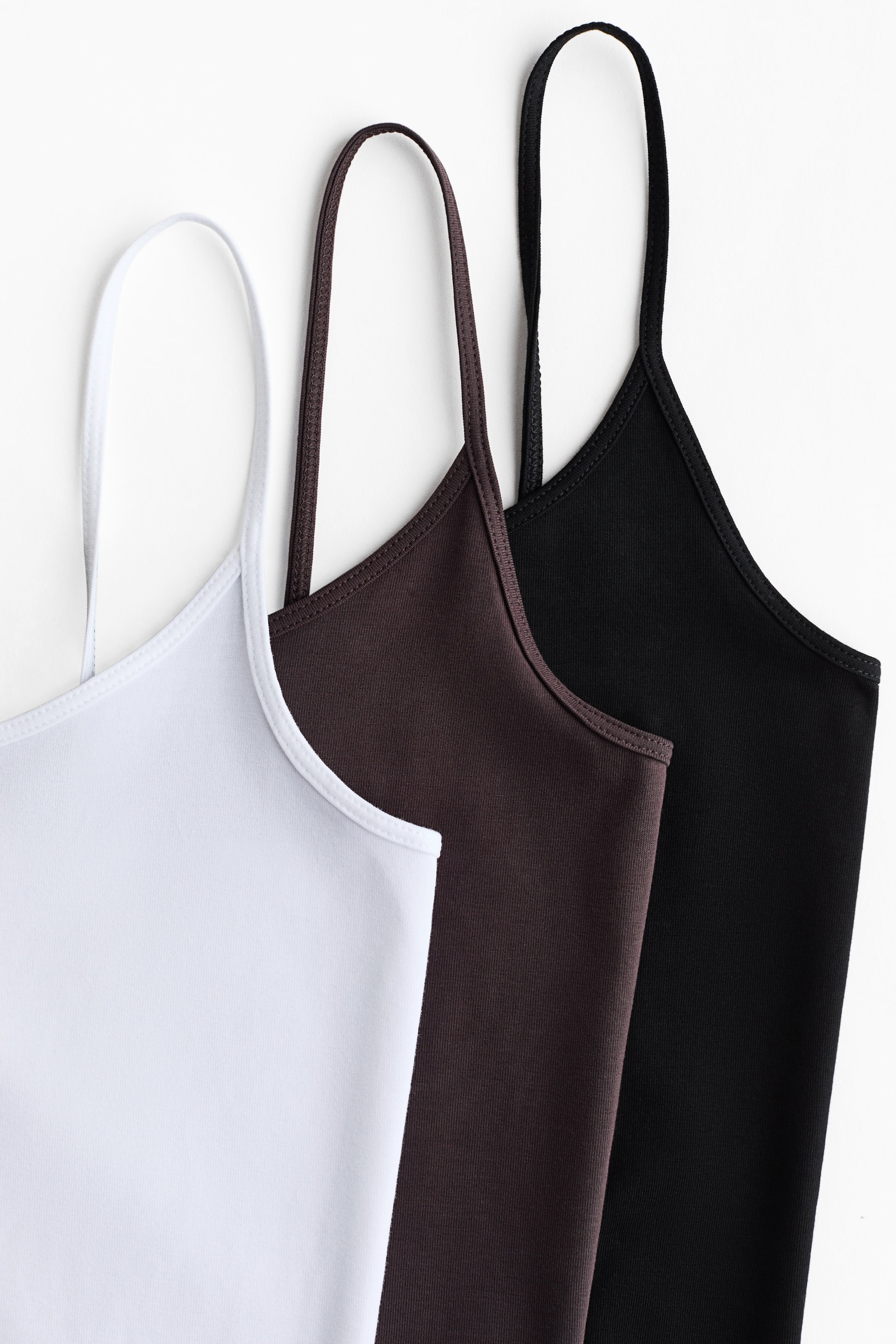 Agrandir l'image: 3-pack cotton strappy tops - Blanc/marron foncé/noir - FEMME | H&M FR 2