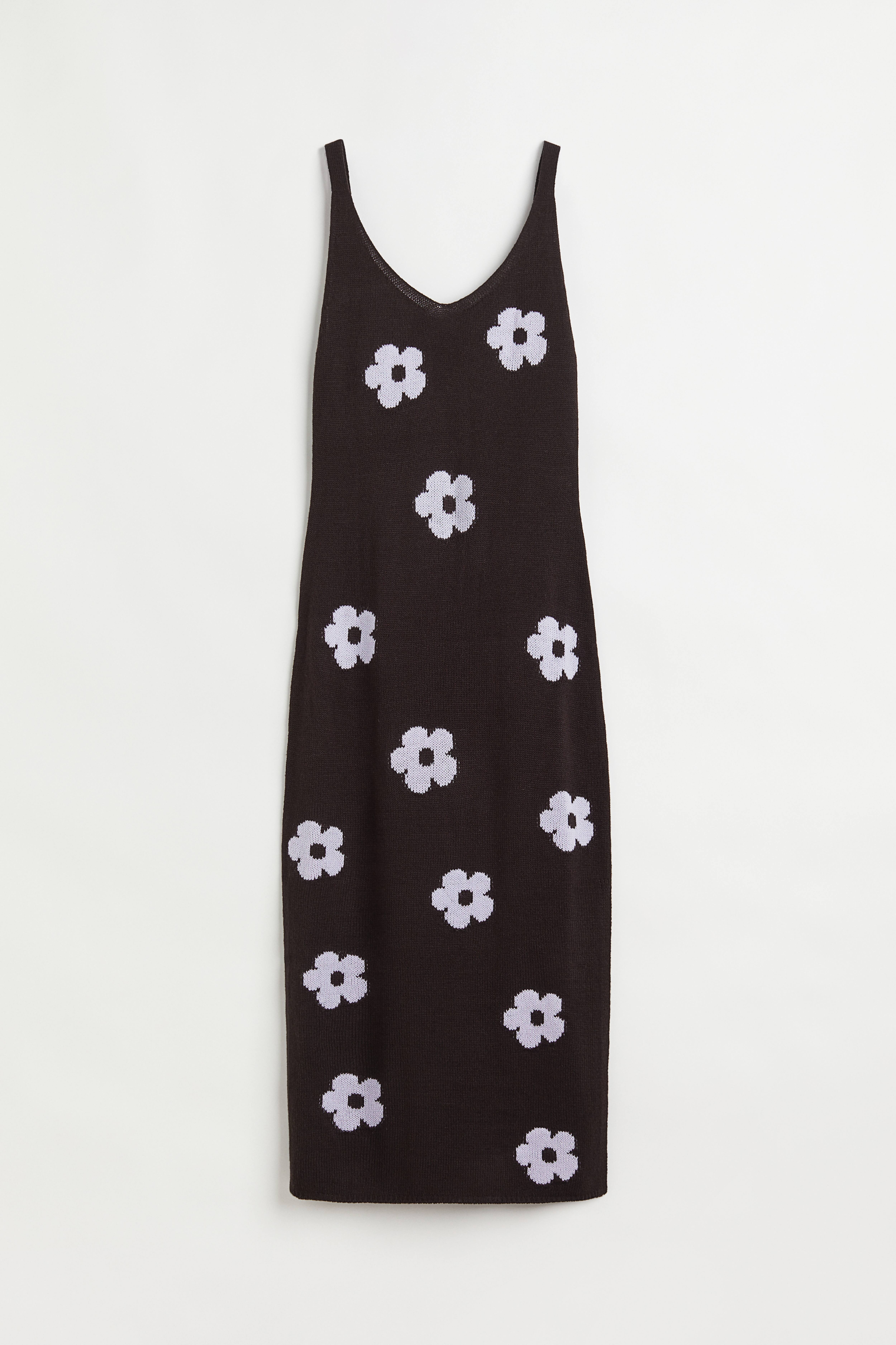 Knit Dress - Low-cut Neckline - Sleeveless - Black/floral - Ladies | H&M US