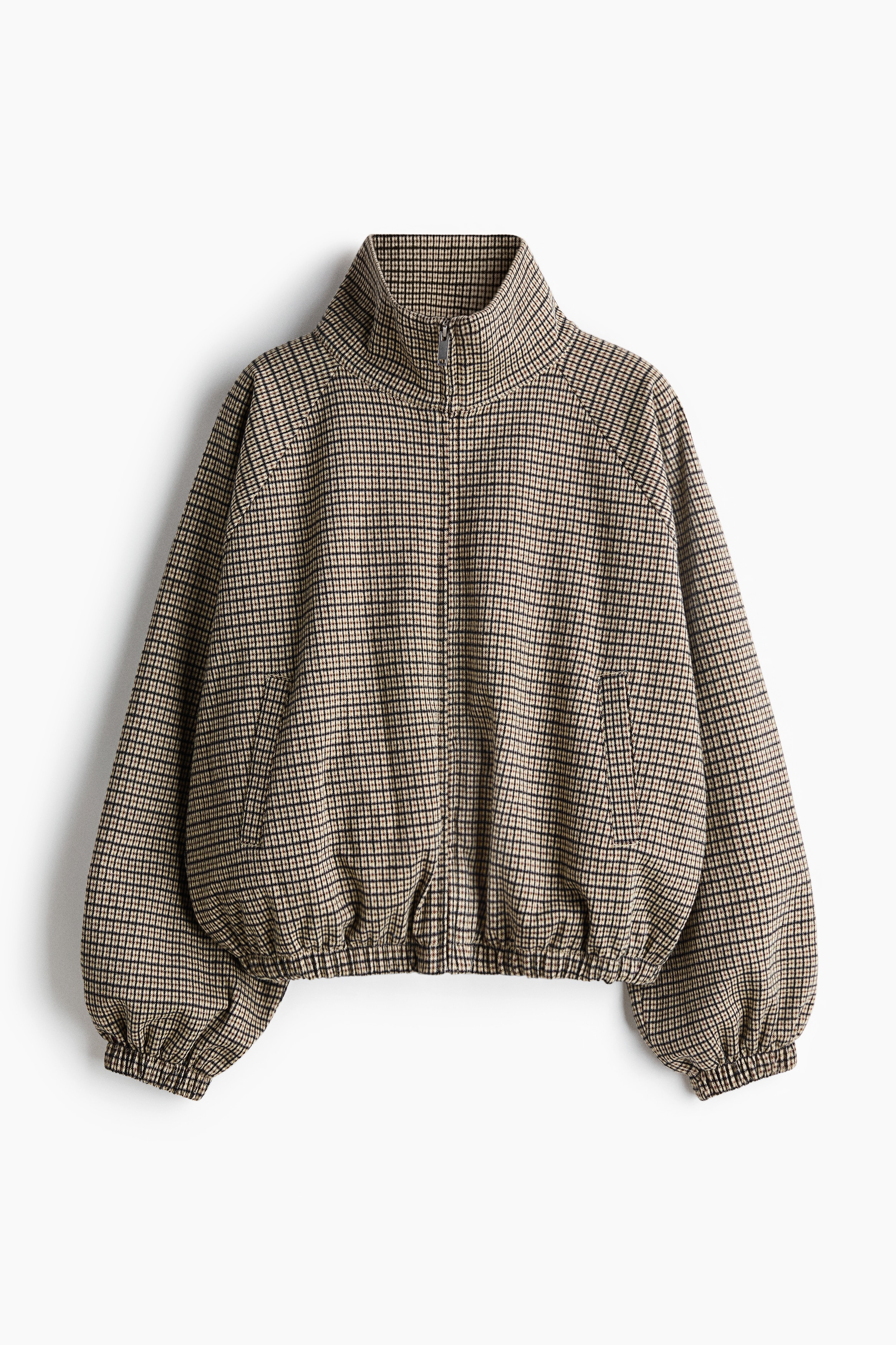 Balloon-sleeved jacquard-knit jacket - Light beige/Checked
