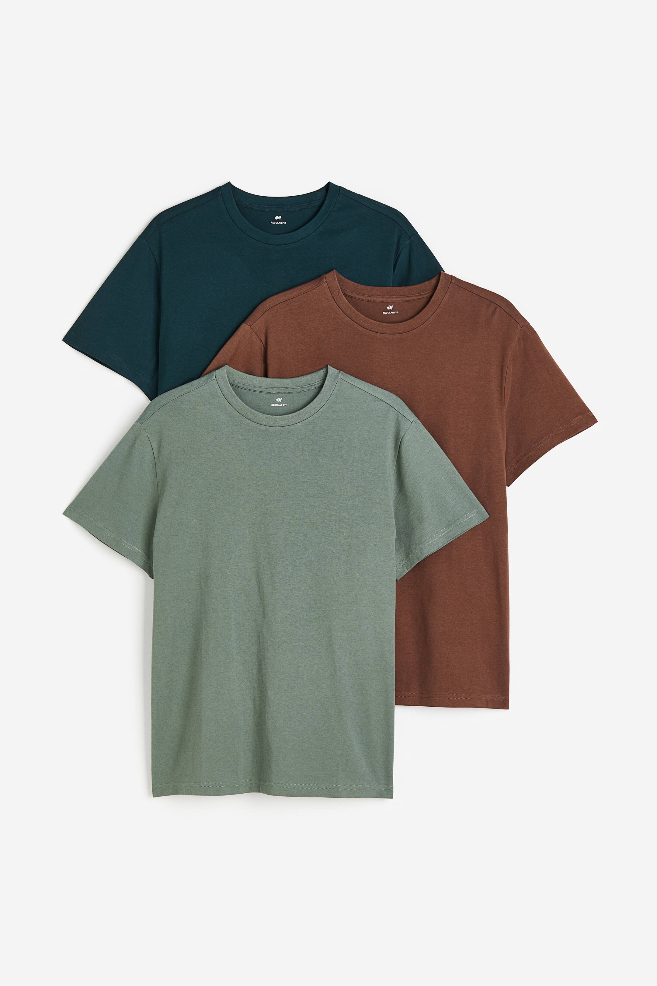 View larger image: 3-pack Regular Fit T-shirts - Dark green/brown - Men | H&M PH 1
