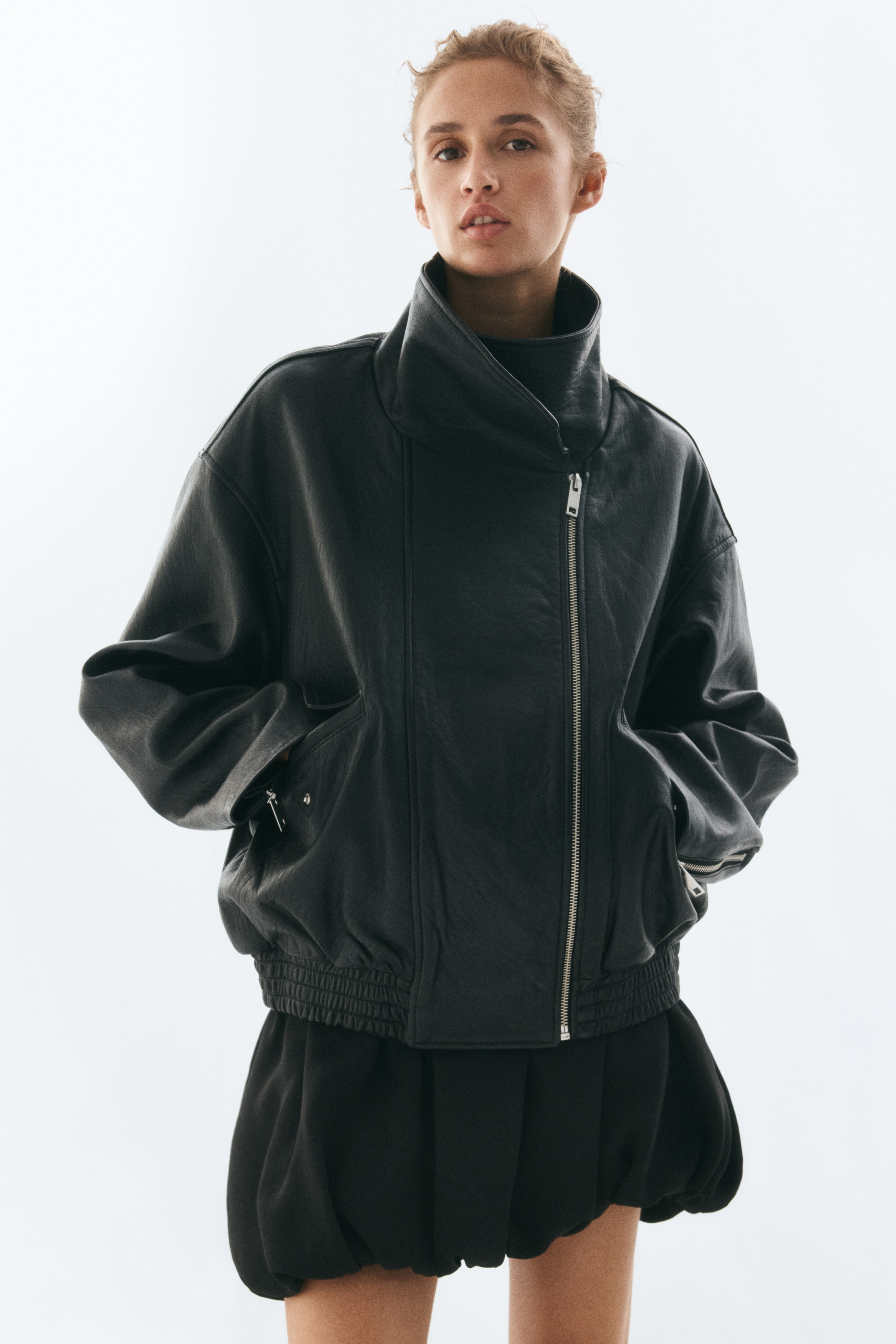 Oversize Deri Ceket - Siyah