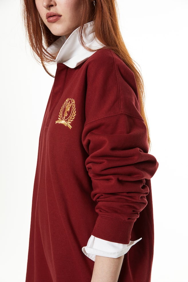 Embroidered rugby shirt - Dark red - 5