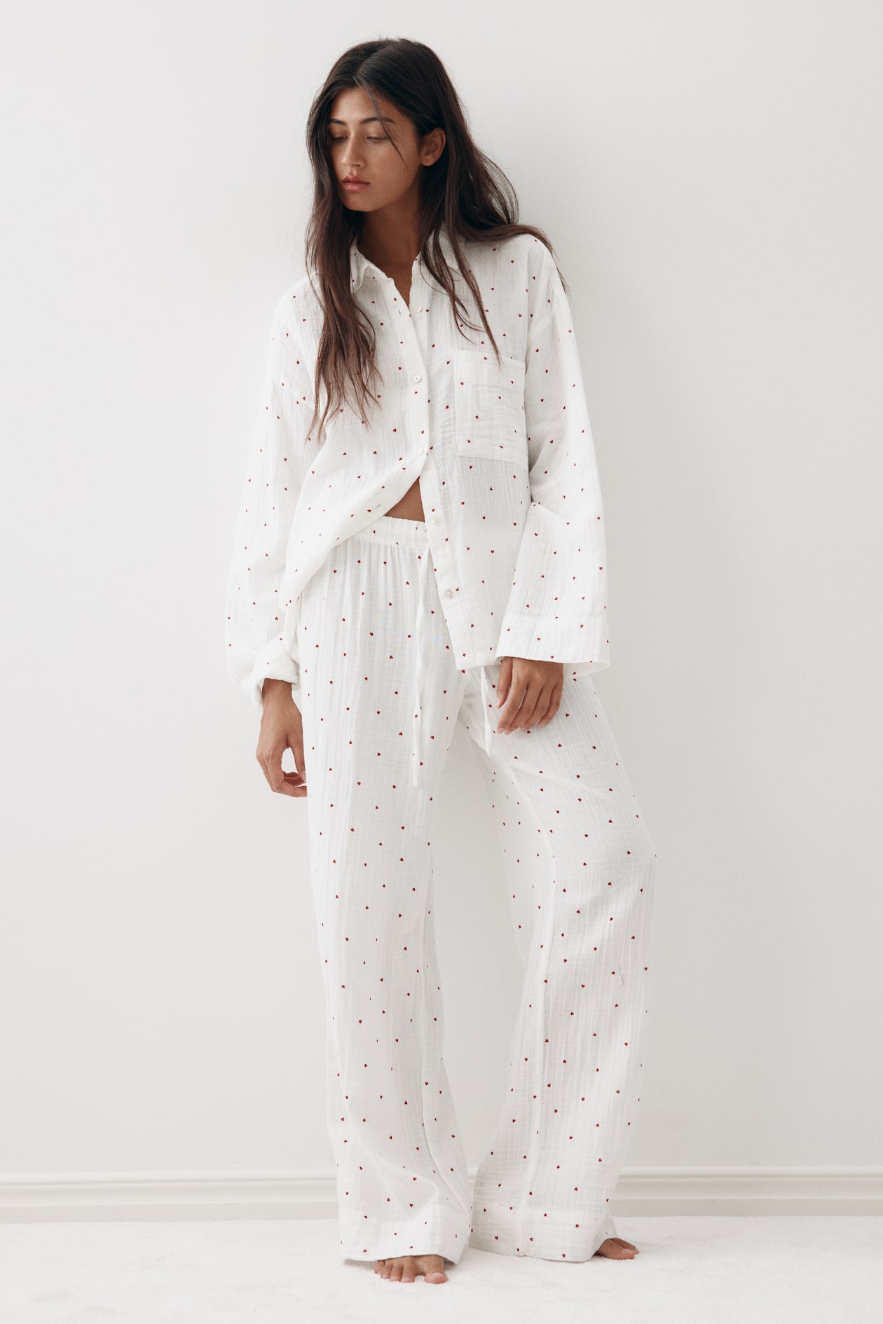 Pyjama en mousseline de coton - Blanc/cœurs - FEMME | H&M FR
