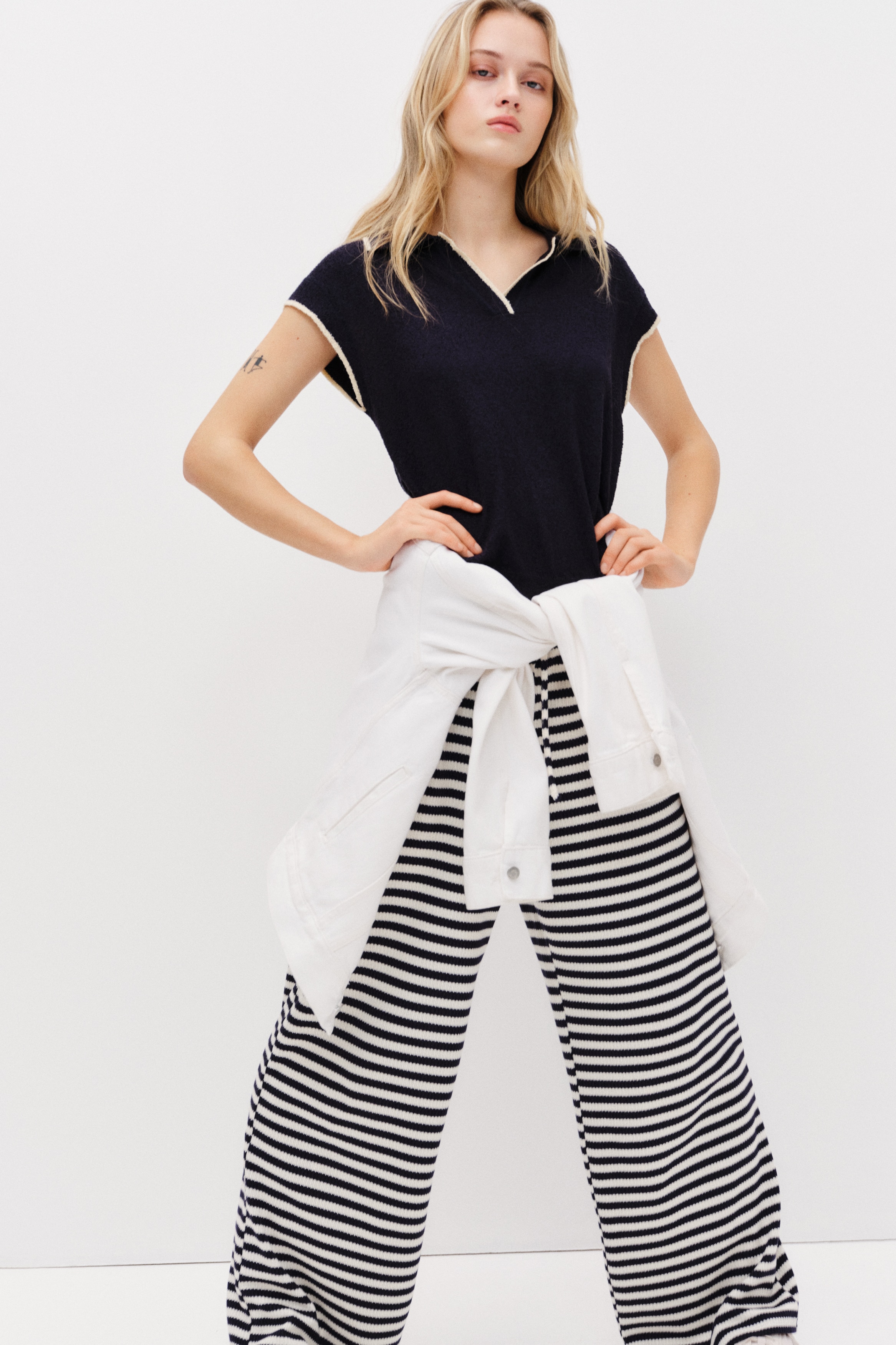 Gebreide broek - Wit/marineblauw gestreept/Wit/donkerbruin gestreept/Wit/donkerrood gestreept